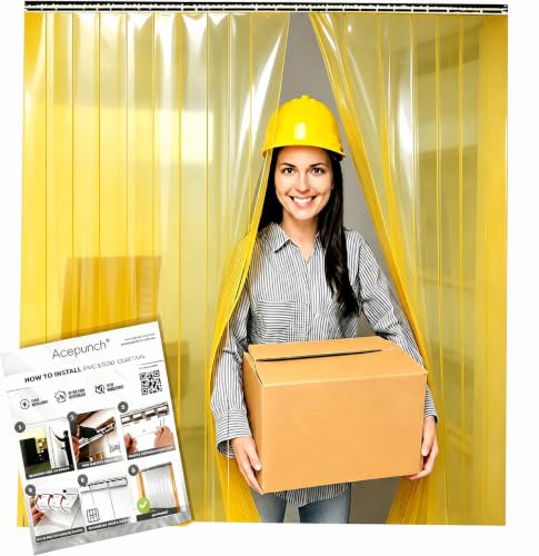 Image of Yellow Kit PVC Smooth Plastic Strip Door Curtain 36x80 in Standard Clear Waterproof Commercial Walk in Freezers Warehouse Garage Gate Doorway Clean Rooms Heavy Duty Vinyl 1173