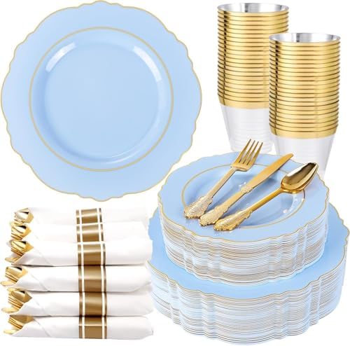 Amazon.com: Liacere 175PCS Bule Plastic Plates - Disposable Ligh Bule ...