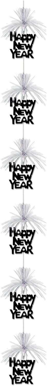 Beistle Black and Silver Happy New Year Firework Stringer, 7-Feet, 1 Per Package