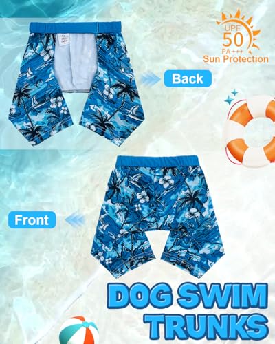 Image of CuteBone Dog Swim Trunks Swimsuit Durable & Comfortable - Quick-Dry, Adjustable Waistband Shorts, UV Protection Bikini- Perfect for Beach, Pool & Outdoor Fun, Hawaii DST03L
