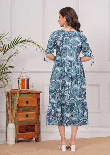 Image of Kuruti B Sheets Women's Cotton Floral Printed Regular Fit Anarkali Kurta for Women
