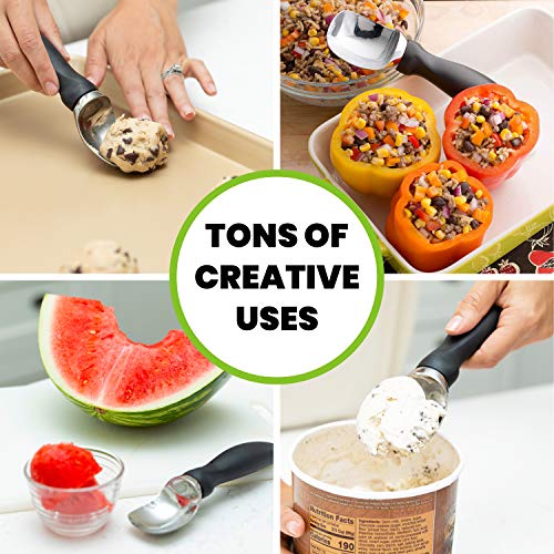 Spring Chef 18/8 Stainless Steel Ice Cream Scoop with Soft Grip Handle - Heavy Duty Ice Cream Scooper for Gelato, Sorbet, Cookie Dough, Melon, Sundae - Dishwasher Safe Kitchen Tool - Black - Image 3