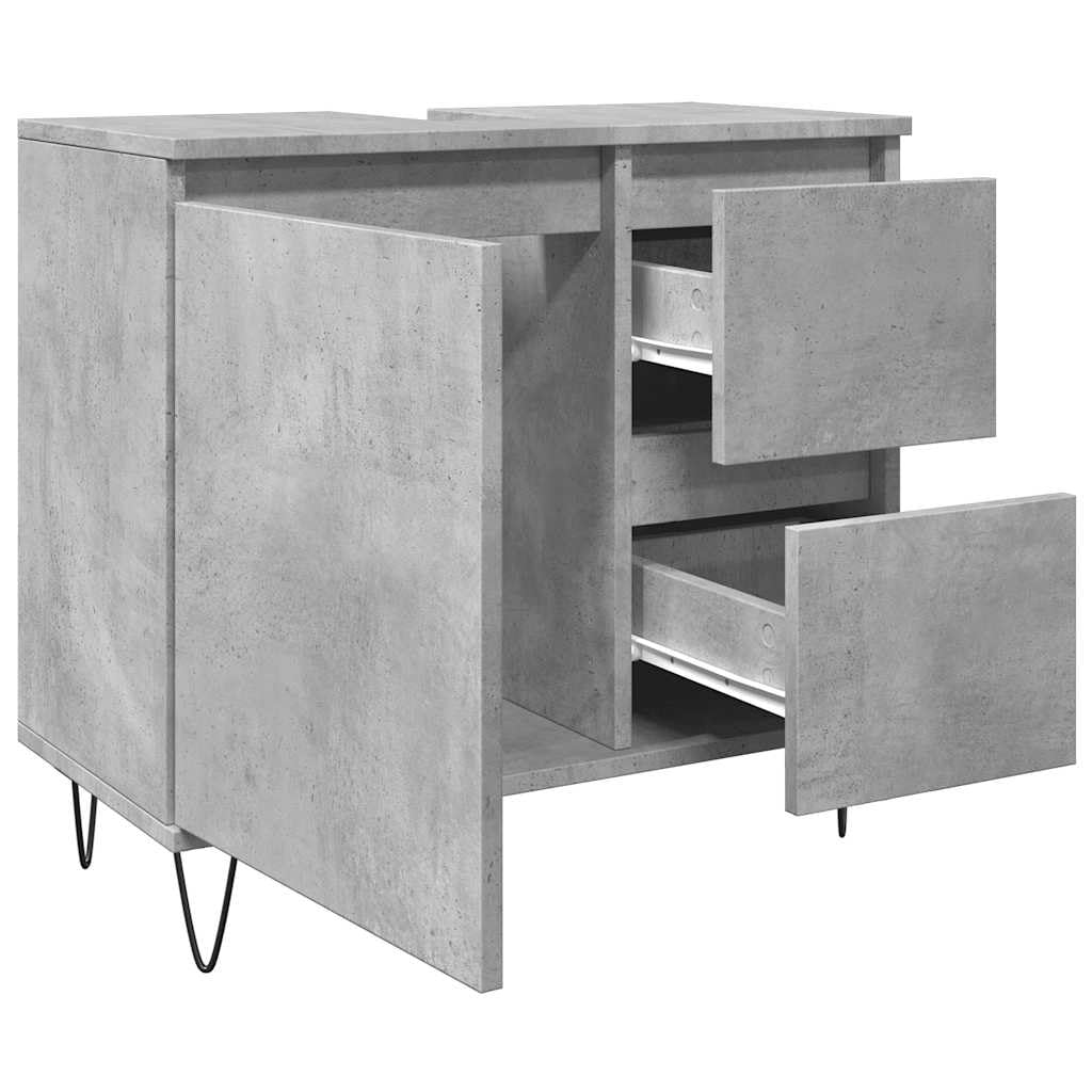 Mobile sottolavabo grigio cemento, 65 x 33 x 60 cm, in legno con gambe in ferro, mobile da bagno impermeabile con spazio per piccoli bagni, pratico set di mobili da bagno, salvaspazio