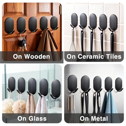 10 Pcs Metal Hooks, Adhesive Hooks for Hanging, Key Hooks, Wall Hooks, Command Hooks, Coat Hooks, Door Hooks, Towel Hanger, Picture Hanger, Storage Hooks, Utility Hooks for Bathroom, Kitchen (Black) — view 5