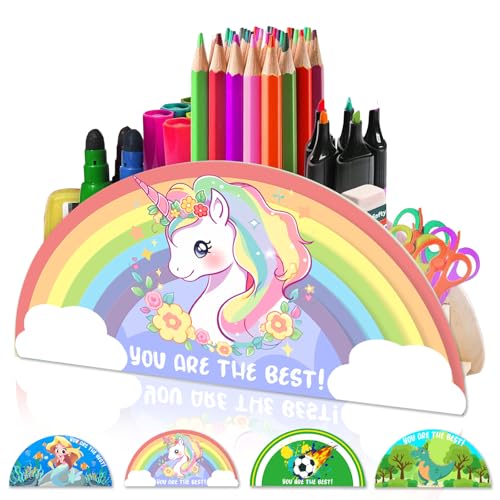 AUNGKWANG Unicornio Organizador de Escritorio Portalápices para Niños, Portalápices de Madera Niños, Organizador Escritorio de Madera, Adecuado para Caja de Lápices y Organización de Aulas