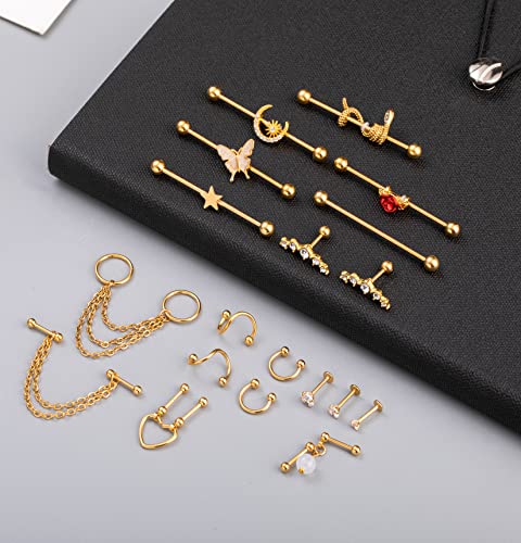 20Pcs 316L Stainless Steel Industrial Barbell Earring Cartilage Earring Helix Tragus Studs Conch Daith Piercing Jewelry3