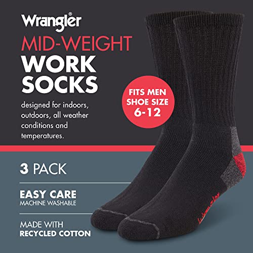 Wrangler Men’s Midweight Outdoor Work Socks, Cushioned, Arch Support, Size 6-12, Recycled Cotton, 3-Pack2