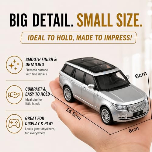 Image of GRAPHENE 1:32 Scale RR Pull Back Toy Car, Die Cast Metal Body SUV Model with Openable Doors, Light & Sound, Realistic Miniature Vehicle Toy for Kids Boys Girls (Grey)