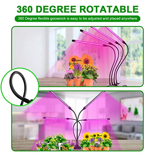 Ezorkas Grow Light, 80W Tri Head Timing 120 Led 9 Dimmable Levels Plant Grow Lights For Indoor Plants With Red Blue Spectrum, Adjustable Gooseneck, 3 9 12H Timer, 3 Switch Modes #TOP7