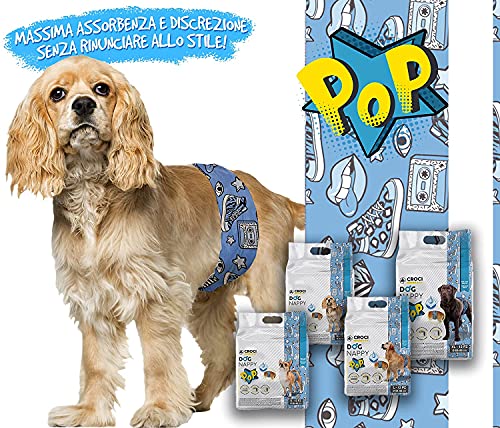 Croci Dog Nappy Pop - Saugtuch für Rüden, Größe XL - Ø 60-85 cm, hygienische Hundepipiwindelhose, Verstellbarer Klebeverschluss, 12 STK