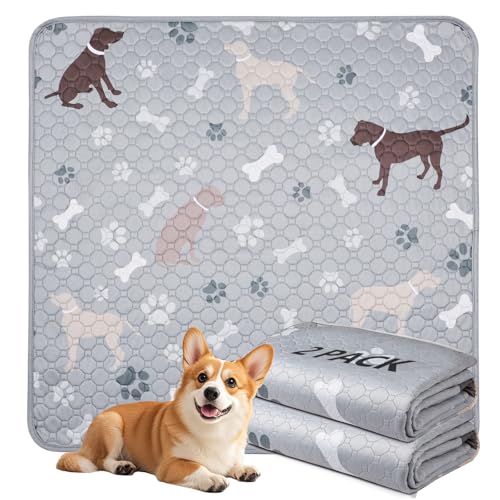 Image of Mozin Washable Pee Pads for Dogs, 2 Pack Super Absorbent Dog Training Pads Leakproof Non-Slip Reusable Puppy Pads, Waterproof whelping Pad for Housebreak, Playpen, Crate,Potty Training, Couch- 18 inchx24 inch