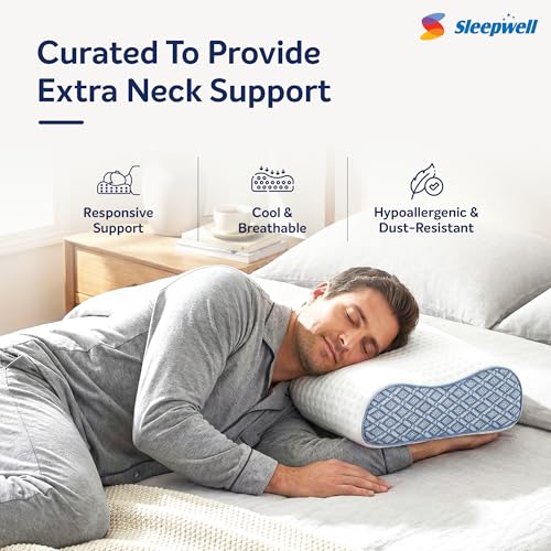 Image of Sleepwell Ortho Pro Pillow | PU Latex Foam | Neck Support & Pressure Relief | Hypoallergenic & Dust Resistant | Medium Firm | Lightweight & Breathable | Machine Wash | 24 x 16 Inches | Pack of 1