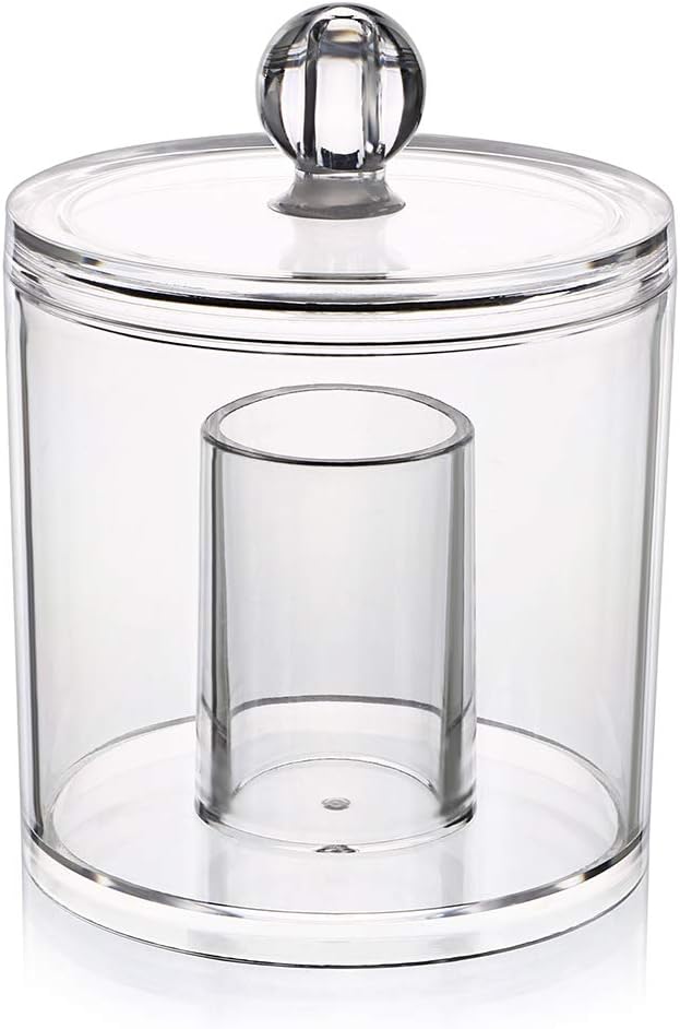 Hipiwe Acrylic Cotton Ball and Swab Organizer with Qtip Holder and Lid