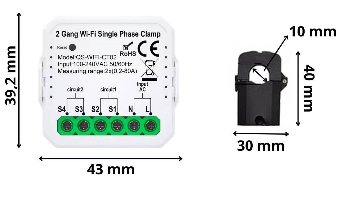 Contatore di energia WiFi con doppio interruttore, Tuya Smart Life