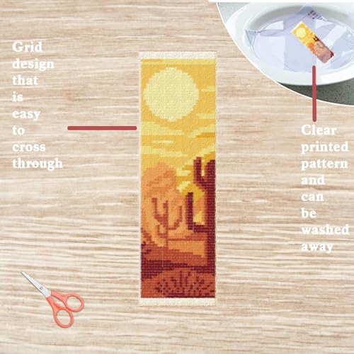 Image of FREEBLOSS 6 Set Cross Stitch Bookmark Kits Natural Park Stamped Cross Stitch Kit DIY Embroidery Bookmarks Kit for Beginners with Instructions 6x20cm /8x2.4inch