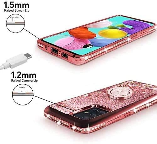 Silverback Galaxy A51 Case, Moving Liquid Holographic Sparkle Glitter Case with Kickstand, Bling Diamond Bumper W/Ring Slim Protective Samsung Galaxy A51 Case for Girls Women -Rose Gold W