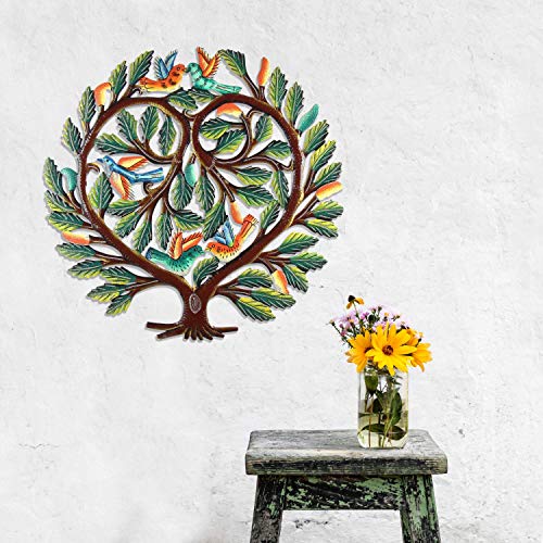 Global Crafts 24" Recycled Hand-Painted Haitian Metal Wall Art Tree Of Life, Heart #TOP1