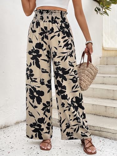 Floerns Women's Floral Wide Leg Pants High Waist Flowy Casual Palazzo Pants with Pocket3