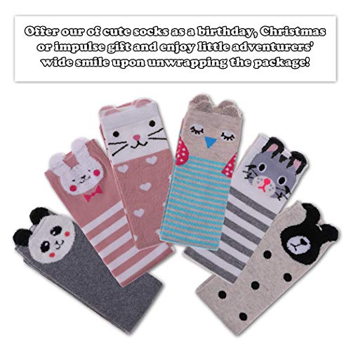 FNOVCO Girls Knee High Socks Kids Crazy Fun Gift Cute Animal Patterns Cotton Long Socks 6 Pairs2