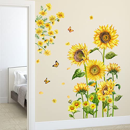 Runtoo Wall Stickers Flowers Sunflower Large Floral Butterfly Deco Stickers Living Room Bedroom Children Baby Decoration - Image 3