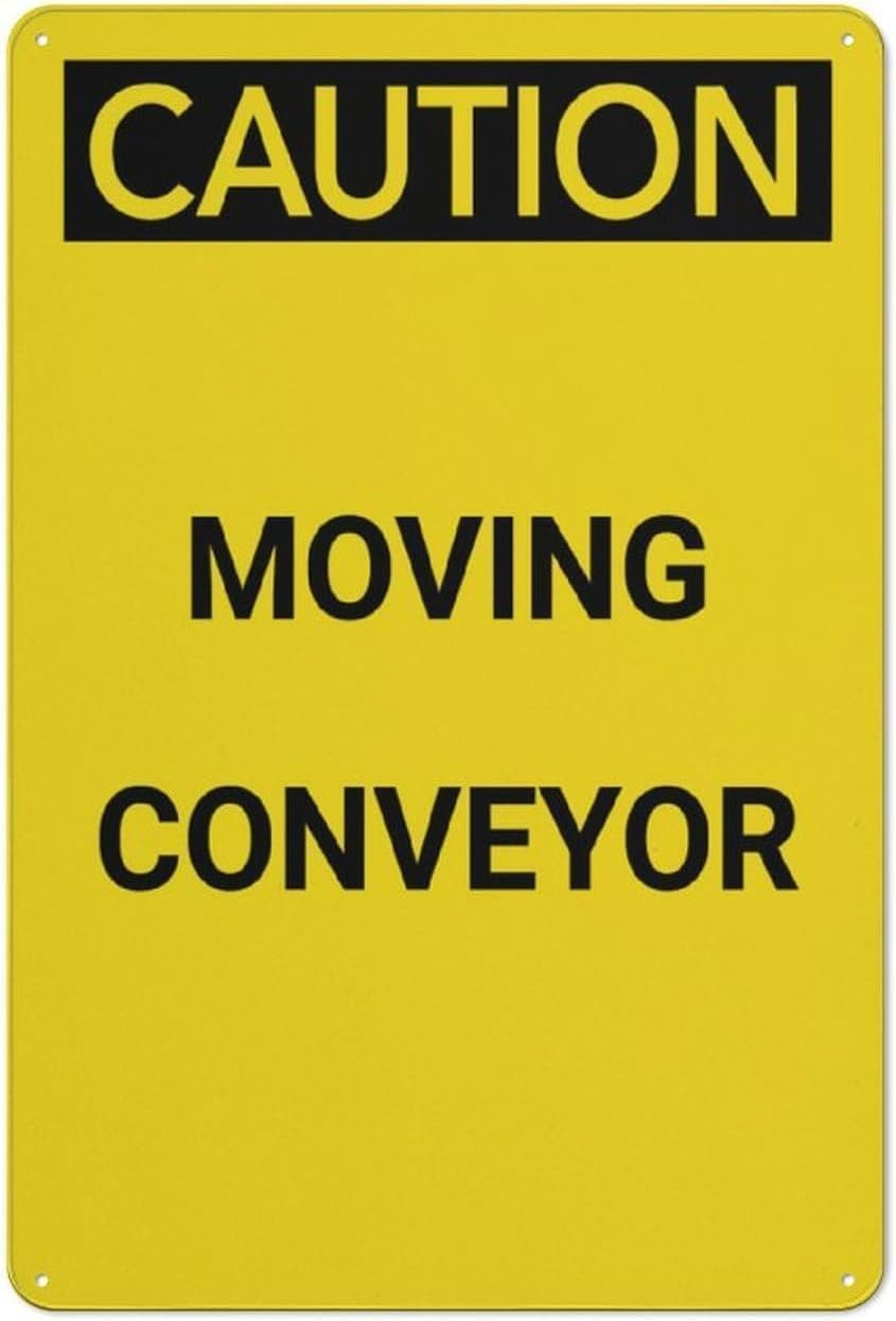 Running Conveyor Mechanical Hazard Warning Sign, Waterproof Printed Aluminum Plate, Workshop Indoor Outdoor Equipment Risk Reminder, 8x12 Inch