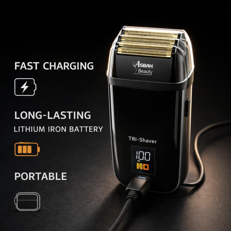 Image of ASBAH Tri Shaver Professional Shaver- Triple Shaving Heads, Ideal for Balding, Type-C Charging, Lithium-Iron Battery, Cordless Grooming Tool - 1 Year Warranty & Lifetime Repairs