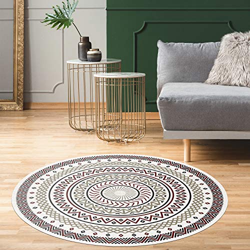 STORESDECO - Alfombra Vinílica Redonda Étnica, Alfombra de Vinilo Acolchada, Lavable y Antideslizante. Es una Alfombra Ideal para Cocina, Salón, Dormitorios… | Color Marrón, 80 cm Diámetro