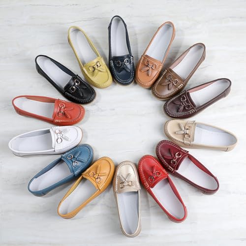 Image of Shoes Loafers for Women Classic Leather Loafers Casual Slip-On Boat Shoes ComfortWalking Moccasins Soft Sole Shoes