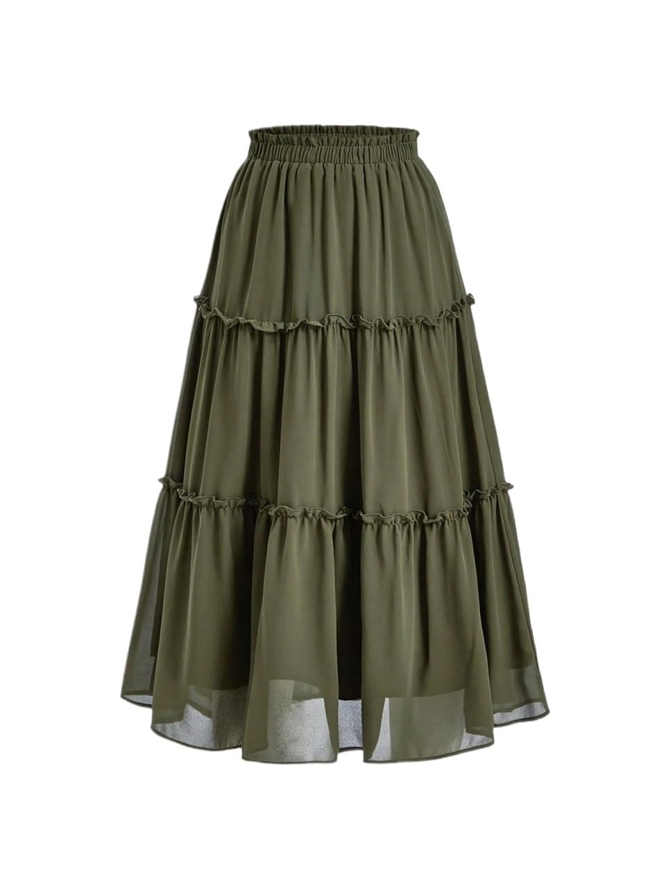 Womens Flowy Trendy Skirt Casual Ruffle Hem Long Skirt