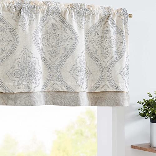 Jinchan Linen Valance Curtain 18 Inches Gray Medallion Damask Embroidered Kitchen Valance For Windows Double Layer Blackout Valance For Living Room Farmhouse Rustic Valance Rod Pocket 1 Panel Grey #TOP8