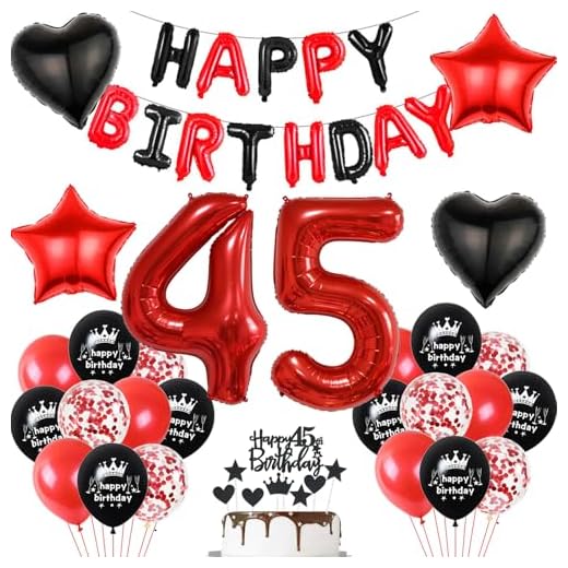 Decoración globos 45 cumpleaños Mujer Negros Rojos 45 Años Decoracion Cumpleaños Mujer 45 Años Decoracion Cumpleaños Mujer, Rojos Decoracion 45 Cumpleaños Globos cumpleaños 45 años Deco Cumpleaño