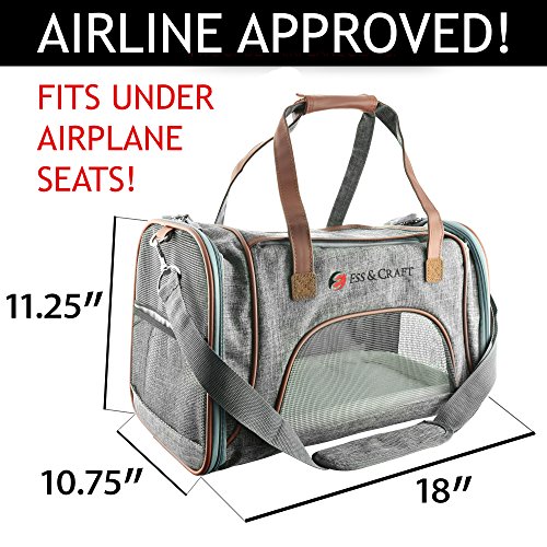 E Ess & Craft Soft Cat Carrier, Front Loading Airline Approved Pet Carrier With Sturdy Bottom & Soft Fleece Bedding, Ventilated Travel Carrier With Faux Leather Top Handle And Zipper Locks #TOP1