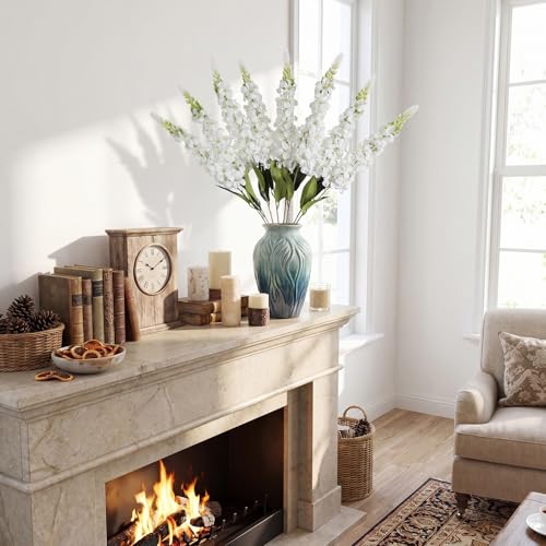 8PCS White Delphinium Artificial Flowers Snapdragon Artificial Silk Flowers 29" Long Stem Hyacinth Fake Flowers for Wedding Table Centerpieces Home Garden Outdoor Flower Arrangemen image 7