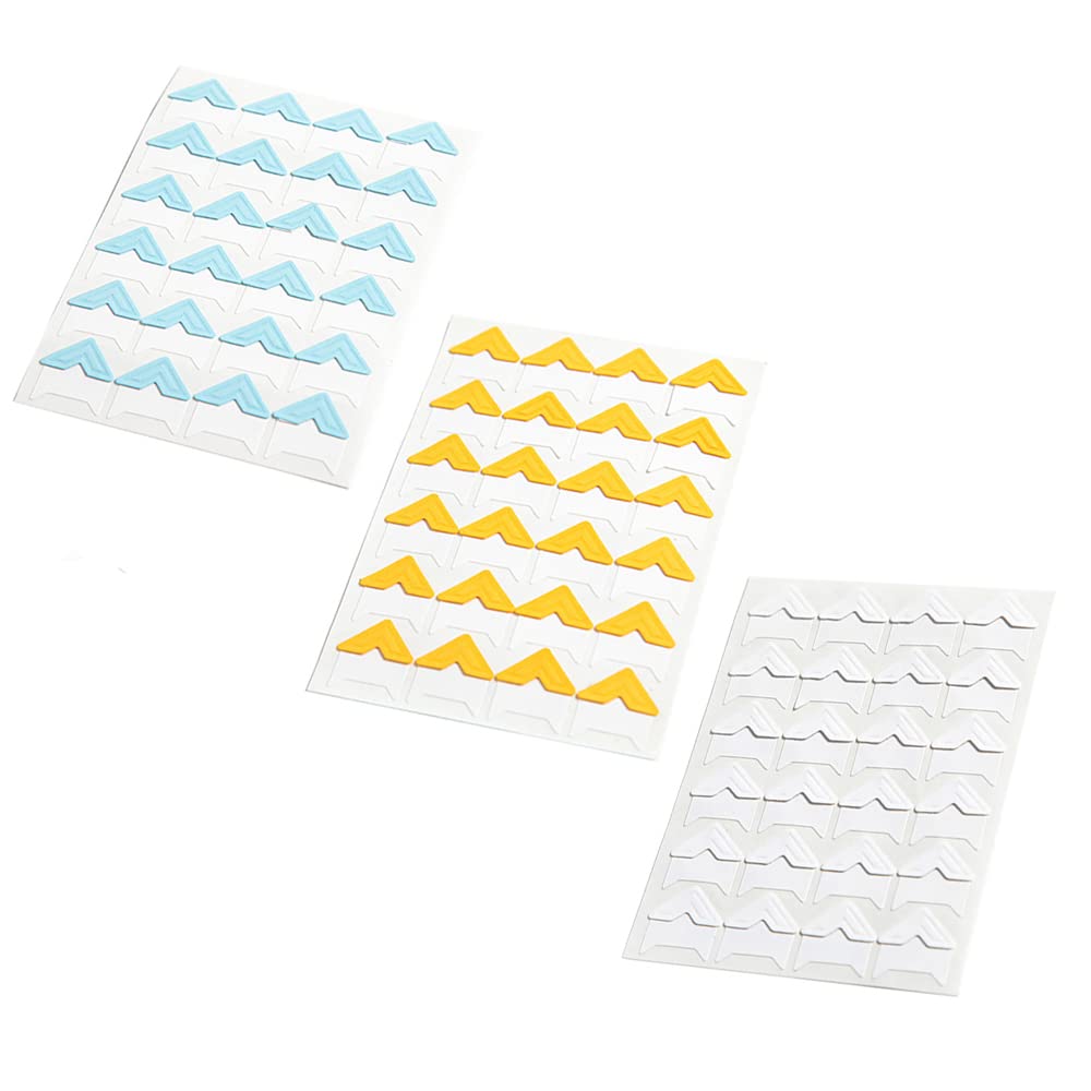 15 Sheets Photo Corners Stickers, Self-Adhesive Photo Mounting Sticker Paper Corner Stickers for Scrapbooking Album Dairy, 5xBlue+5xYellow+5xWhite