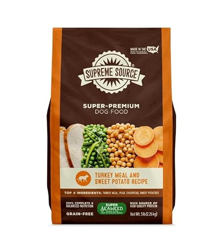 Supreme Source Grain-Free Dry Dog Food, Recipe with Seaweed Superfood, All Life Stages, Complete Nutrition, No Corn Soy or Fillers, Natural Digestive Support ~ (5 lbs, Turkey Meal & Sweet Potato).