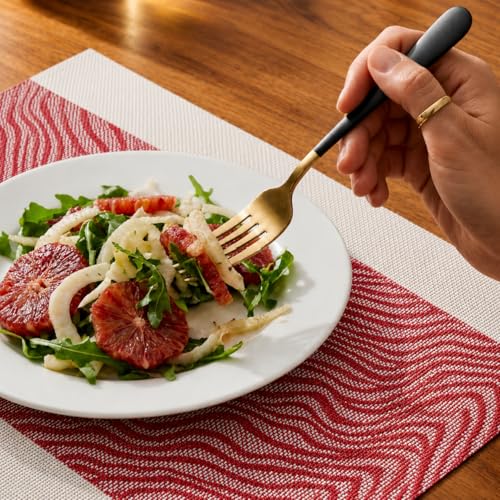 Image of YELONA Placemats and Table Runner Set - Heat Resistant, Non-Slip & Washable PVC Vinyl Dining Table Mats - Berry Red (4 Placemats: 45x30 cm, 1 Runner: 180x30 cm)