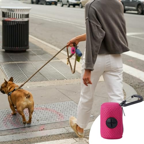 Besreey Hundetaschenhalter - Hundekotbeutelhalter aus Netzstoff mit Leinenbefestigung und Reißverschluss - Hundebeutelspender mit großer Kapazität, tragbarer Kotbeutelhalter für Hunde, Spaziergänge
