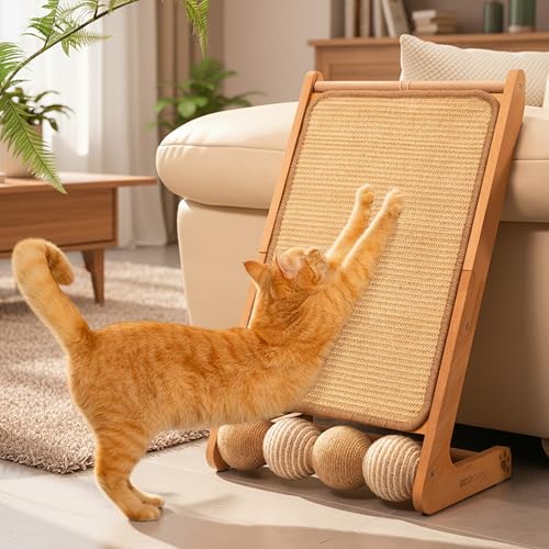 Cheerpals Grand griffoir chat - Meuble à chat en bois et sisal en forme de L - Avec balle de jeu - Pas de copeaux de carton - Arbre à chat stable -...