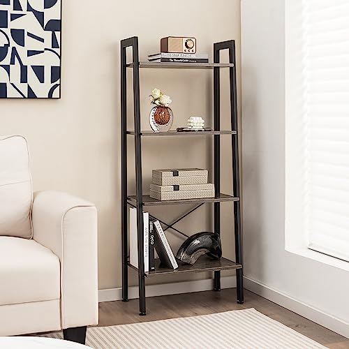 Giantex-Ladder-Shelf-4-Tier-Industrial-Bookshelf-Storage-Rack-Shelves-for-Home-and-Office-Use-Wooden-Display-Rack-with-Metal-Frame-Gray Giantex Ladder Shelf 4 Tier Industrial Bookshelf Storage Rack Shelves for Home and Office Use Wooden Display Rack with Metal Frame Gray