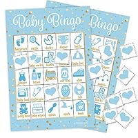 Algopix Similar Product 11 - Blue and Gold Boy Baby Shower Bingo