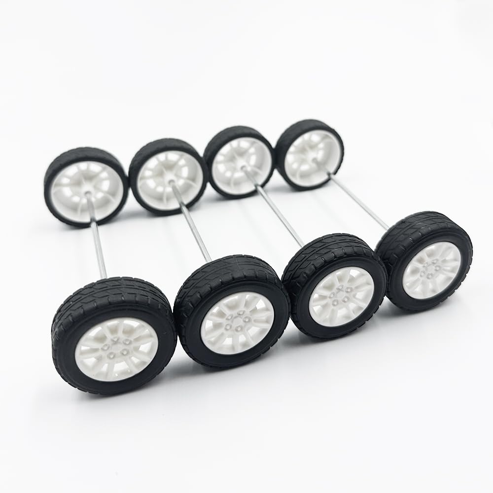 10 ruedas de coche de juguete de goma con 5 ejes redondos para modelo de bricolaje, accesorios de coche RC (3 x 38 mm)