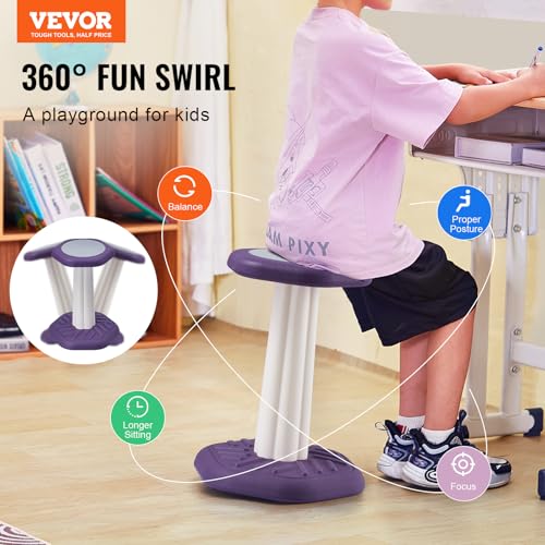 Image of VEVOR Kids Wobble Chair, Active Chair with Sponge Cushion, Wobble Stool Improves Focus, Posture and Calm Children, Ideal for Schools and Home, Age 7-14, Purple