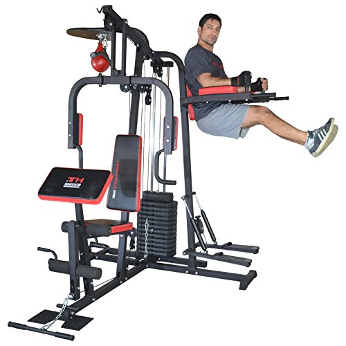 TrainHard® Kraftstation Multistation Fitnessstation Home Gym 65 kg Gewichten inkl. Dipstation Beinhebe, erweiterbar mit… – Bild 3