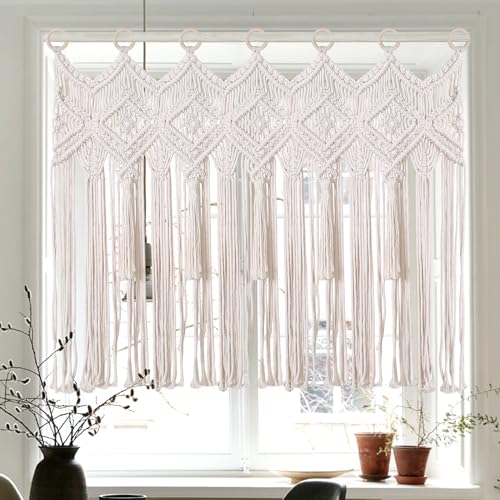 Osunnus Macrame Wall Hanging Macrame Valance Curtain for Window Doorway 40" x 30" Boho Macrame Wall Tapestry Decor with Tassel, 1 Panel