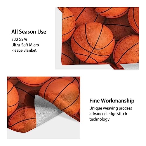 Basketball Throw Blanket for Adults Men - 60x80 Inches Twin Size - Soft Fluffy Cozy Blankets Gift - Orange Sports Blanket Throws for Bed, Sofa, Winter