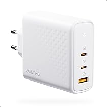 VOLTME Caricatore USB-C 140W PD3.1&PPS Alimentatore Tipo C, Caricabatterie 3-Porte GaN III Presa USB-C Rapido per Chromebook, MacBook Pro, iPad Pro, Dell XPS 13, iPhone 14, 13, Galaxy, Pixel – Bianco