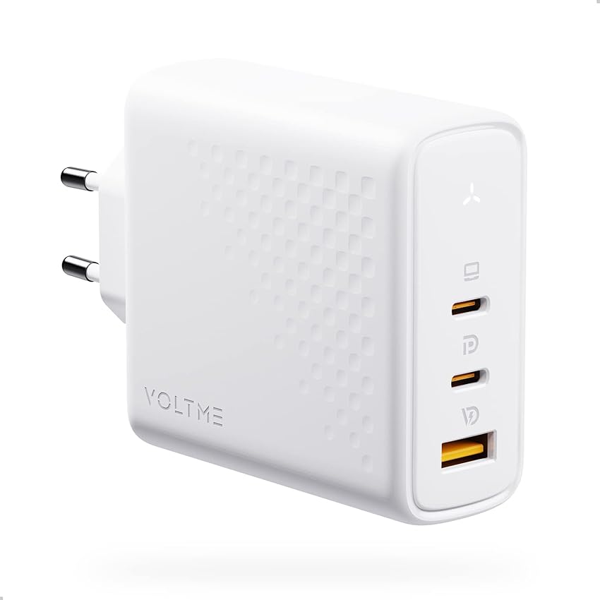 VOLTME Caricatore USB-C 140W PD3.1&PPS Alimentatore Tipo C, Caricabatterie 3-Porte GaN III Presa USB-C Rapido per Chromebook, MacBook Pro, iPad Pro, Dell XPS 13, iPhone 14/13, Galaxy, Pixel - Bianco