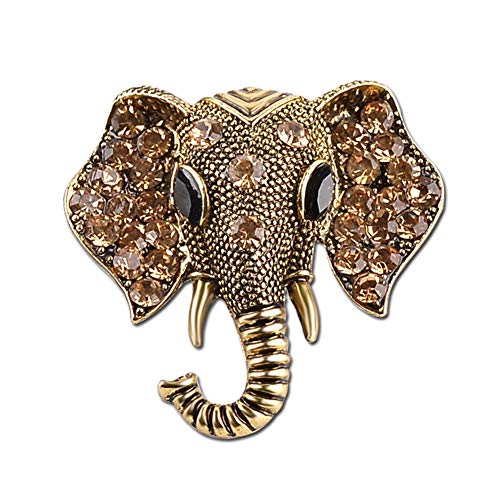 AILUOR Cabeza del elefante de la solapa de la manera cristalina animal del Rhinestone Pin Traje Ramillete Accesorios bronce de la joyería de las mujeres ajustable Cover