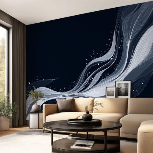 Fresque murale moderne et intissée avec lignes géométriques noires - 4