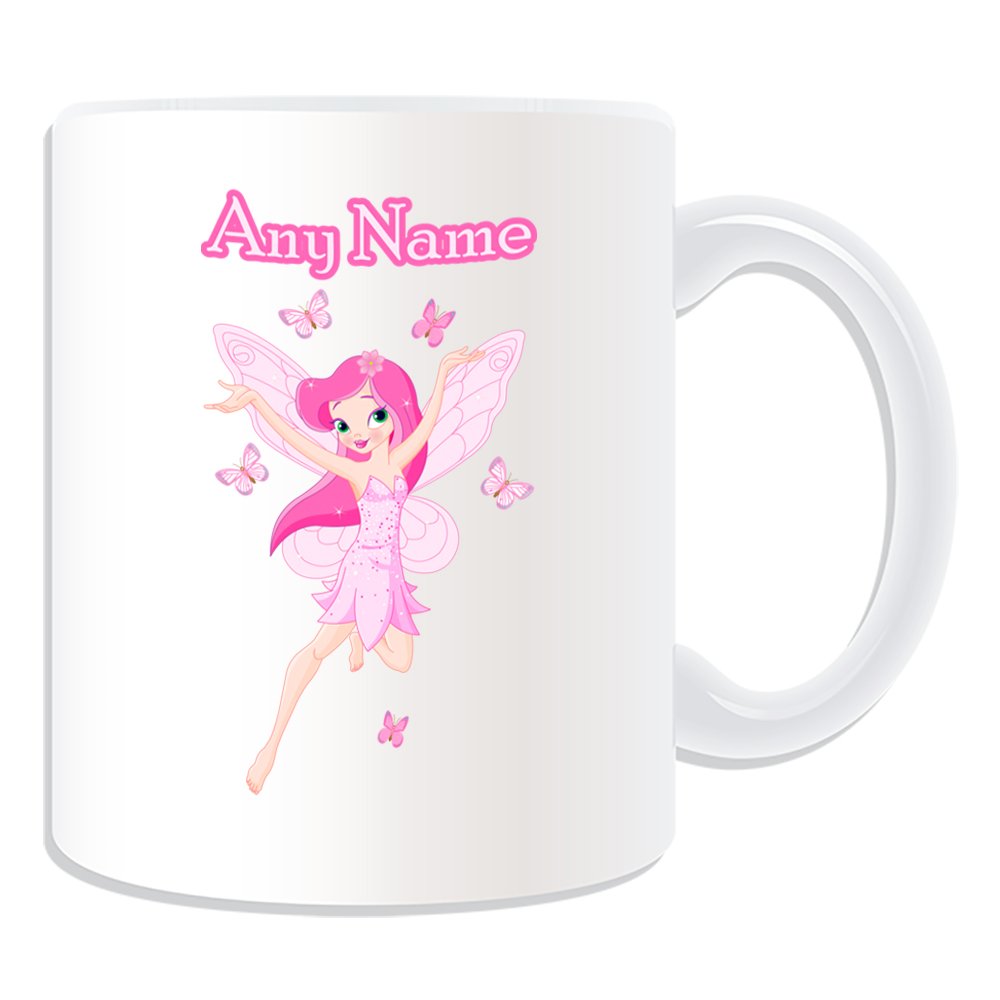 Unigift White Personalised Gift - Flying Fairy In Pink Mug (Fairy Tale Design Theme, ) - Any Name/Message On Your Unique - Butterfly Butterflies
